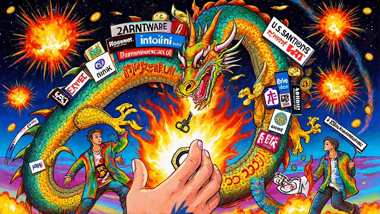 The A7 Network as a multi-headed dragon of wallets being crushed by U.S. sanctions.