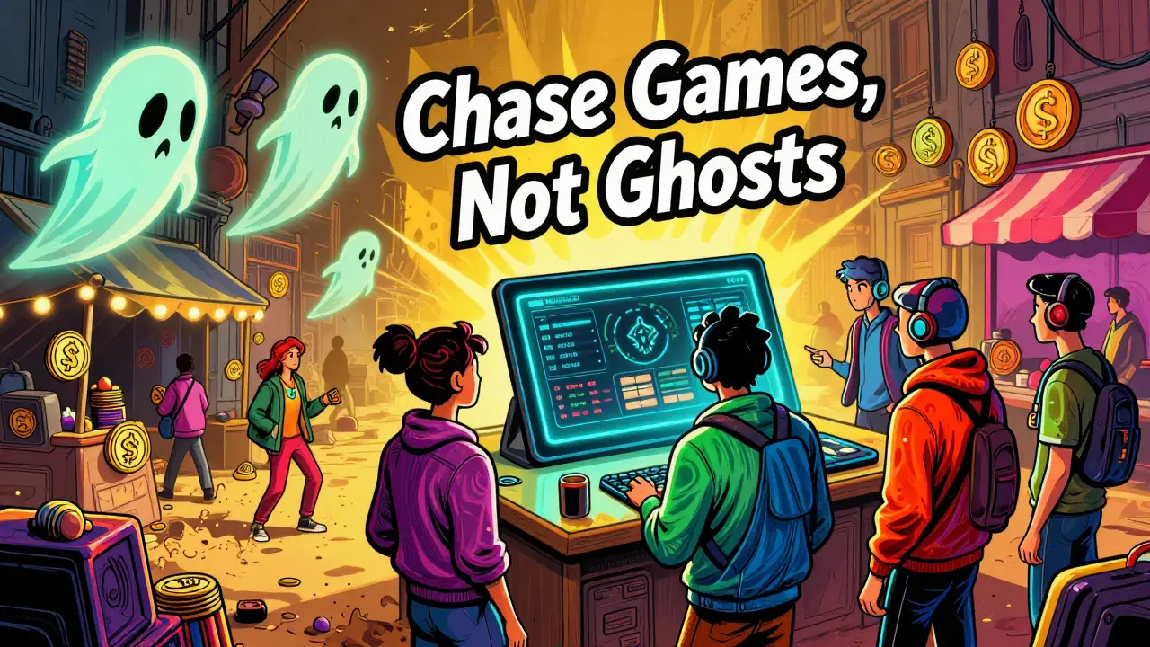 Ghostly FEAR tokens drifting in a forgotten alley while modern players view active game dashboards.