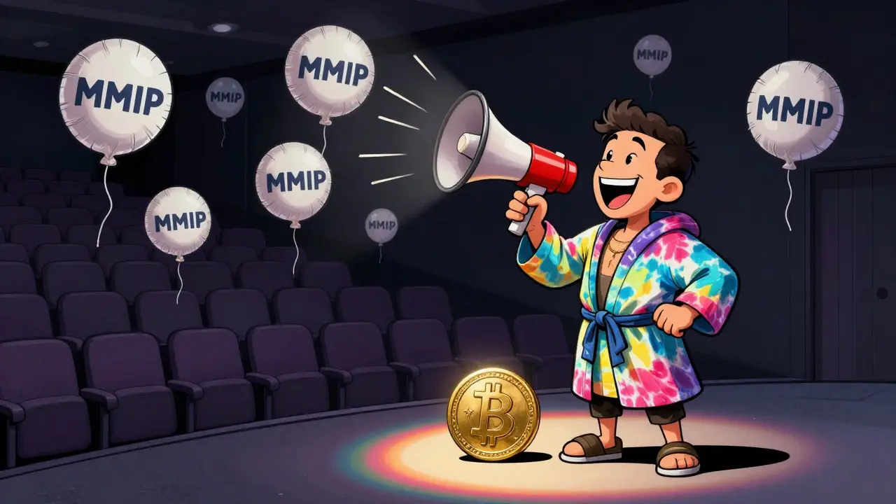 A YouTube creator shouting into an empty room filled with deflated MMIP tokens.