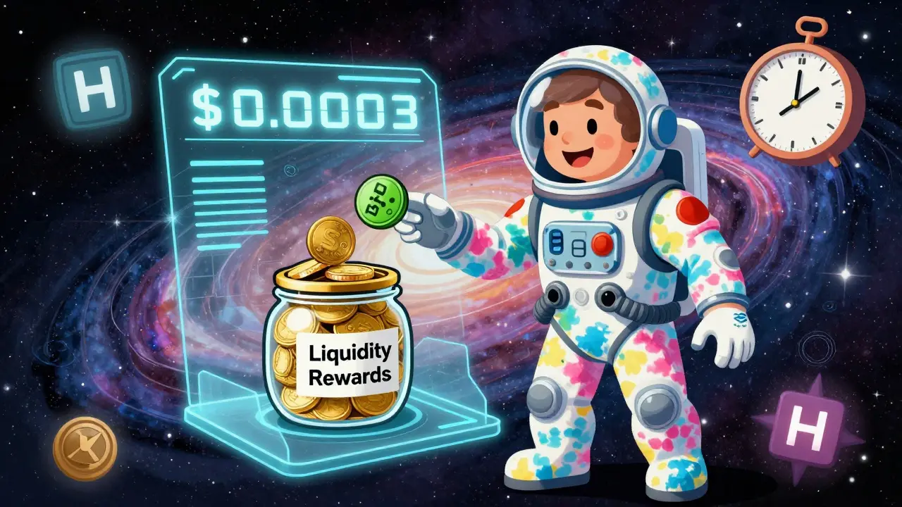 A whimsical trader swapping tokens with a <h2>Who Is This For? (And Who Should Skip It)</h2>.0003 cost and 2.8-second confirmation under a starry galaxy.