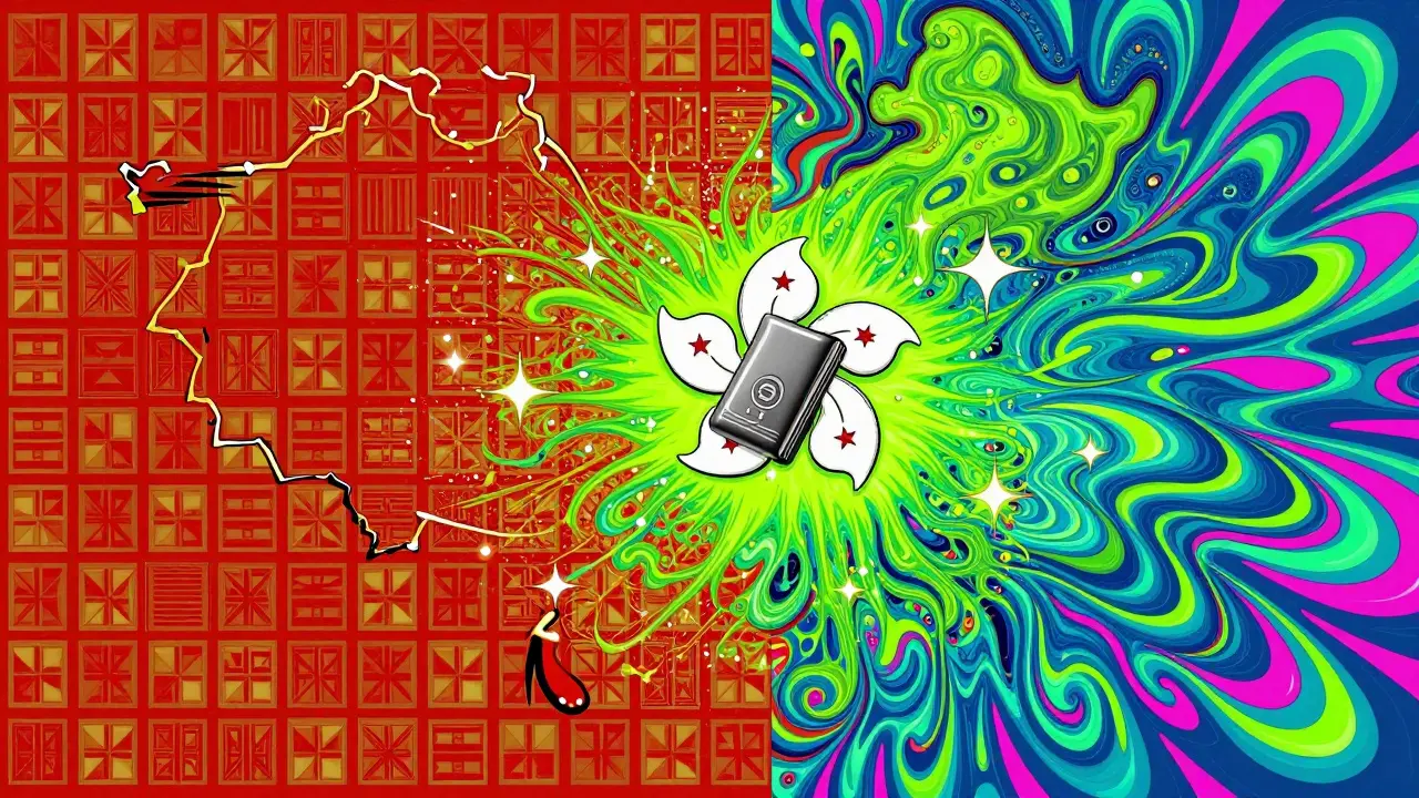 Abstract split composition showing the contrast between strict and regulated crypto zones.