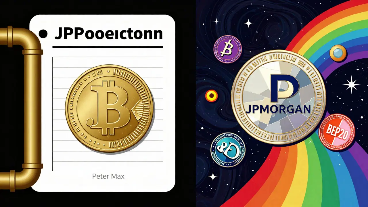 Vibrant cosmic art showing a secure gold pipeline versus fragmented floating digital tokens.