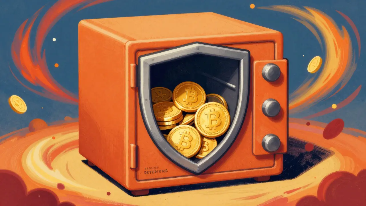Artistic depiction of a secure crypto wallet protecting assets