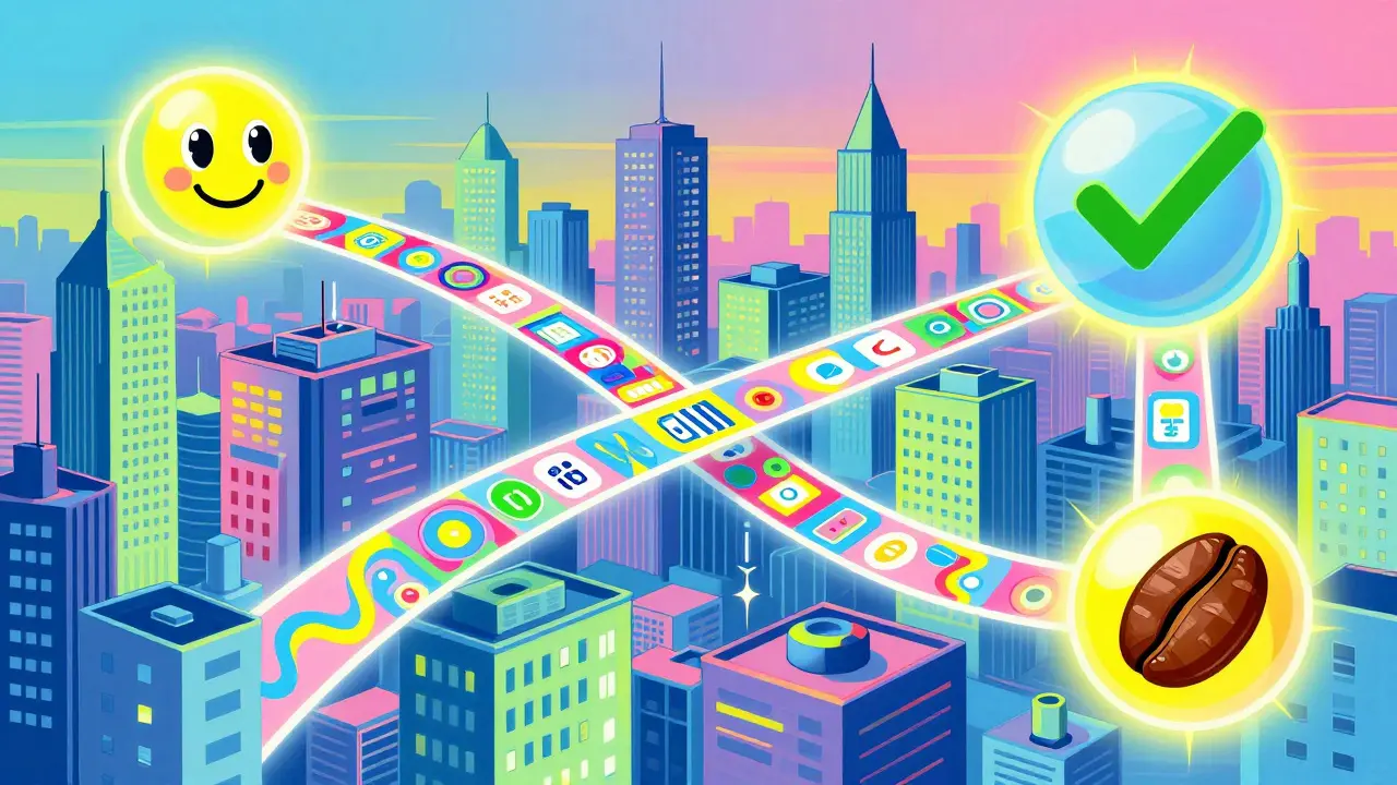 Colorful abstract art showing secure data flows connecting hospitals and AI systems.
