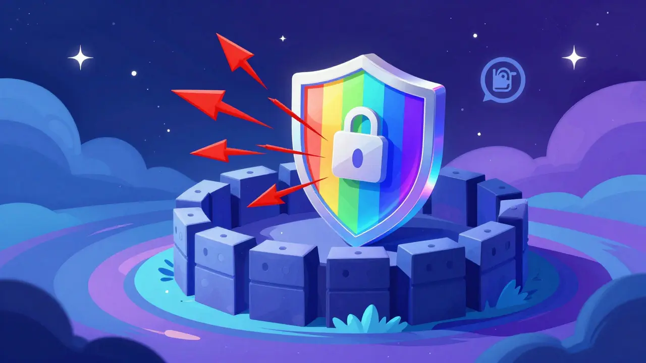 Colorful cartoon of a secure wallet protected from crypto scams