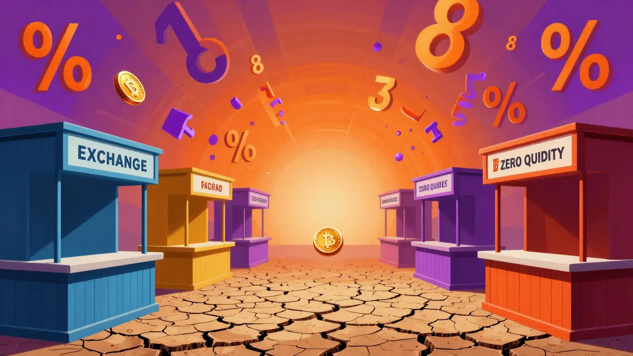 Colorful ghost town representing low liquidity and volatile crypto prices