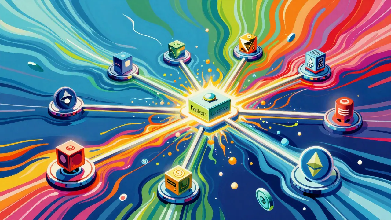 Colorful illustration of liquidity flowing between blockchain networks