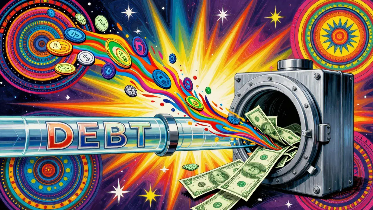 Colorful illustration of token fees flowing to government