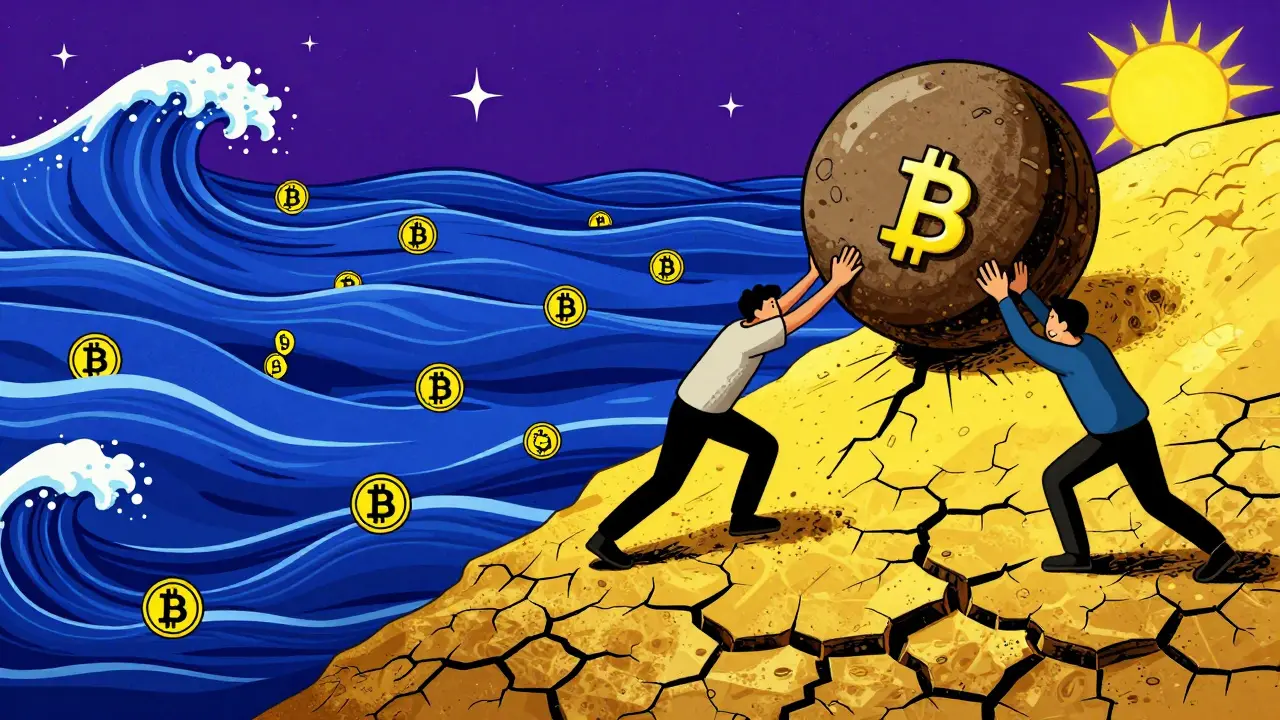 Contrast between a smooth liquid market and a dry, difficult illiquid market in pop art style.