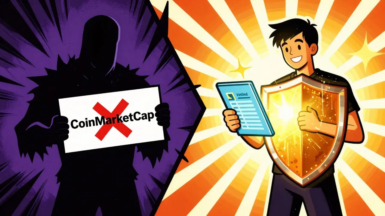 Vibrant illustration contrasting a dark scam shadow with a bright, safe verification process.