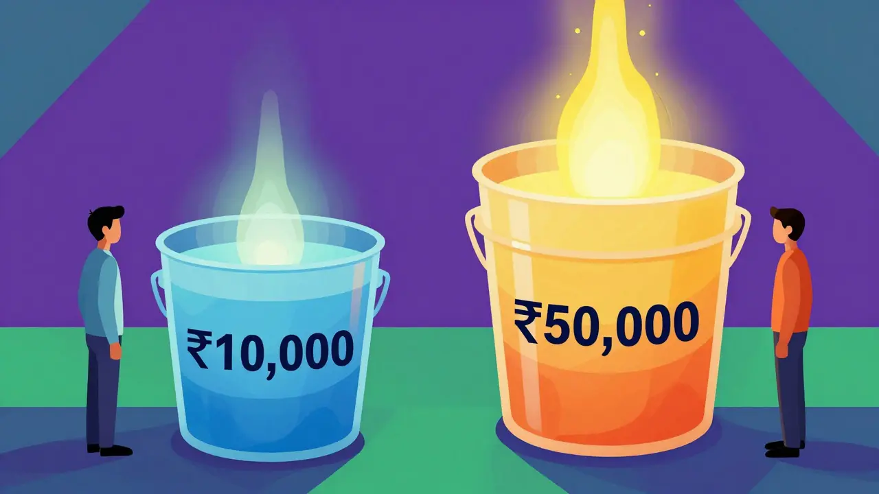 Abstract illustration of colorful buckets filling with light, representing crypto transaction limits