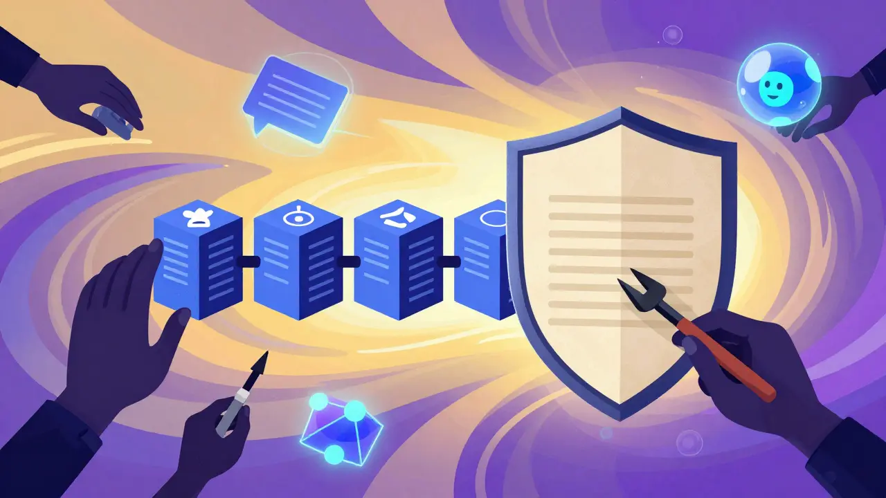 Colorful abstract art depicting blockchain securing academic degrees