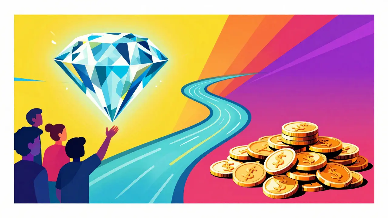 Comparison of NFT and token airdrops illustrated in Peter Max style