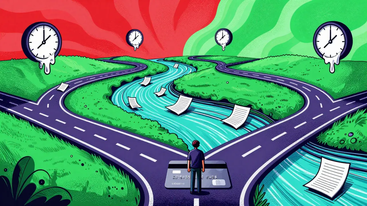 Peter Max illustration of slow wire transfer paths vs instant options