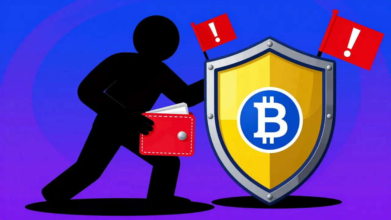 Warning against fake airdrop scams depicted in Peter Max style