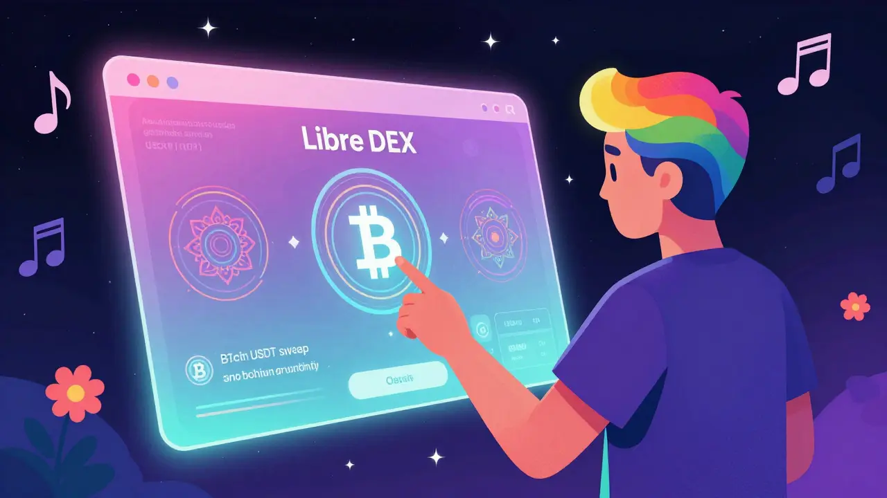 Abstract illustration of private crypto trading with rainbow hues