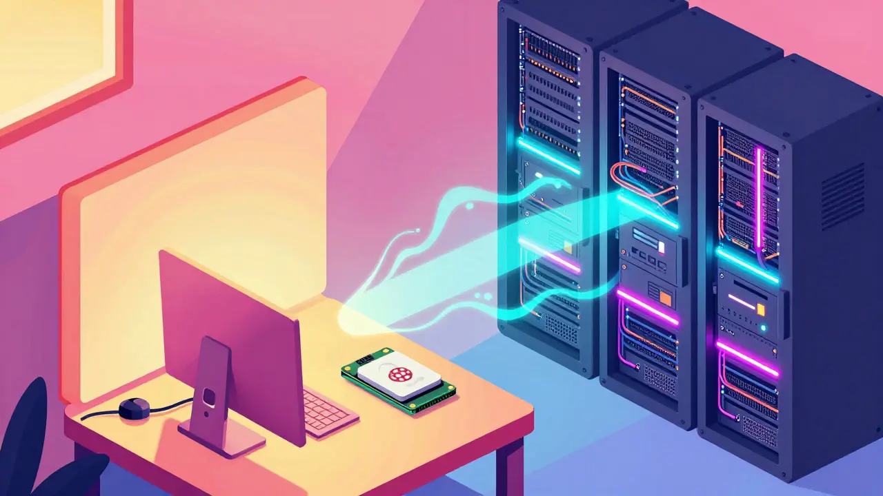Colorful art showing simple vs complex hardware for blockchain nodes