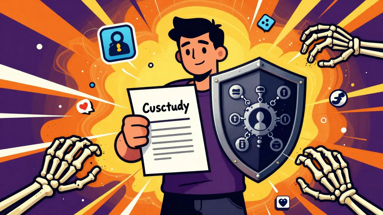 Colorful illustration of a user protecting their seed phrase against cyber threats in a Web3 context.
