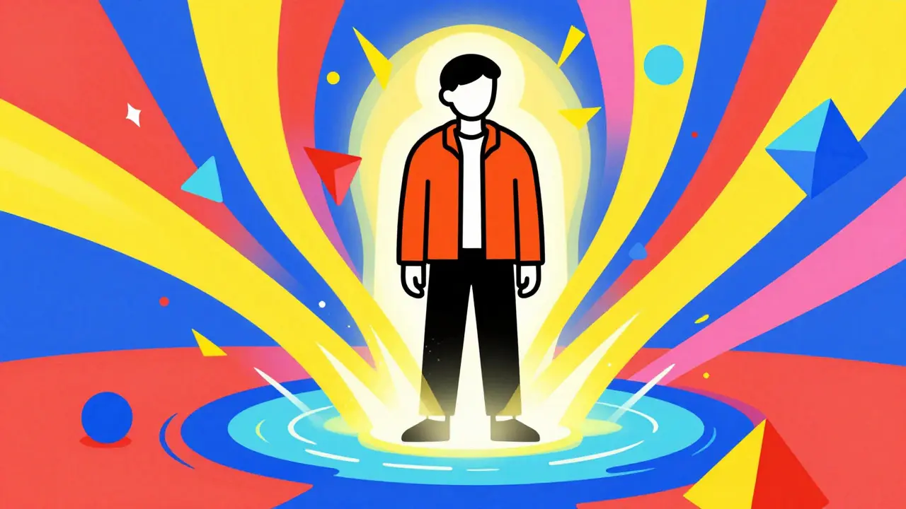 Colorful illustration of automatic fee compounding with vibrant geometric energy flows.