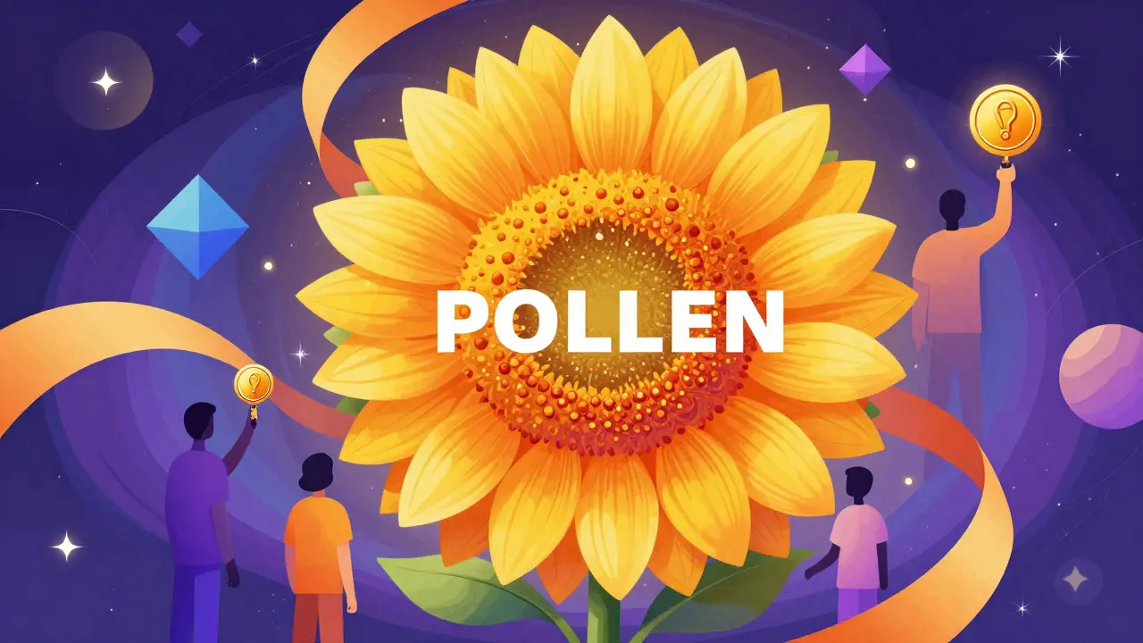 Colorful illustration of POLLEN token governance and reward distribution