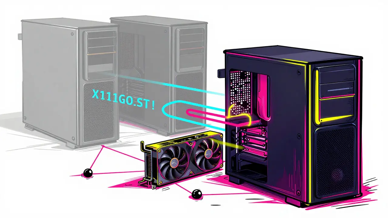 Peter Max style illustration showing home computers mining crypto while ASIC machines fade away.
