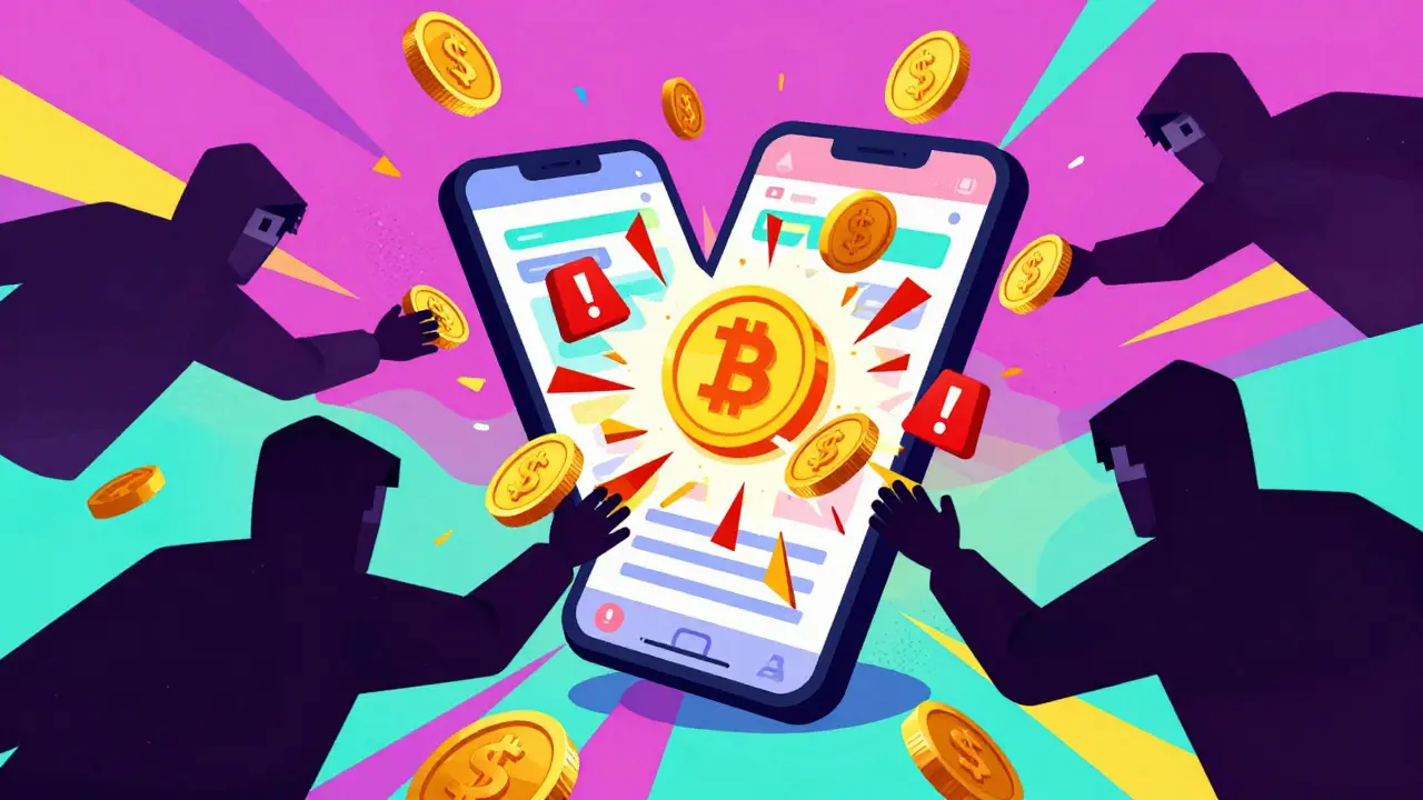 Stylized digital heist showing crypto exchange hack in vibrant pop art