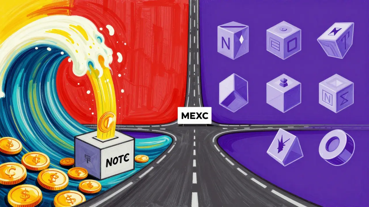 Cartoon depiction of two branching paths representing different crypto airdrop strategies