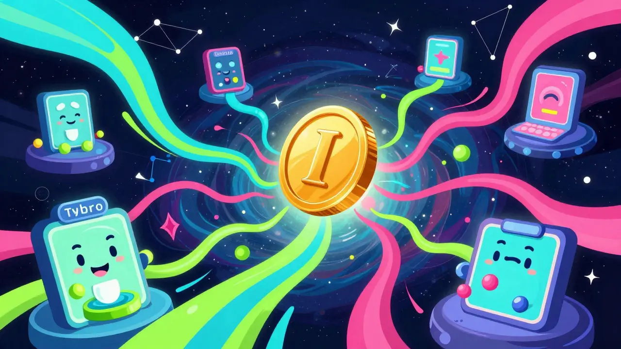 Colorful illustration of INK token flowing into liquidity pools and lending apps