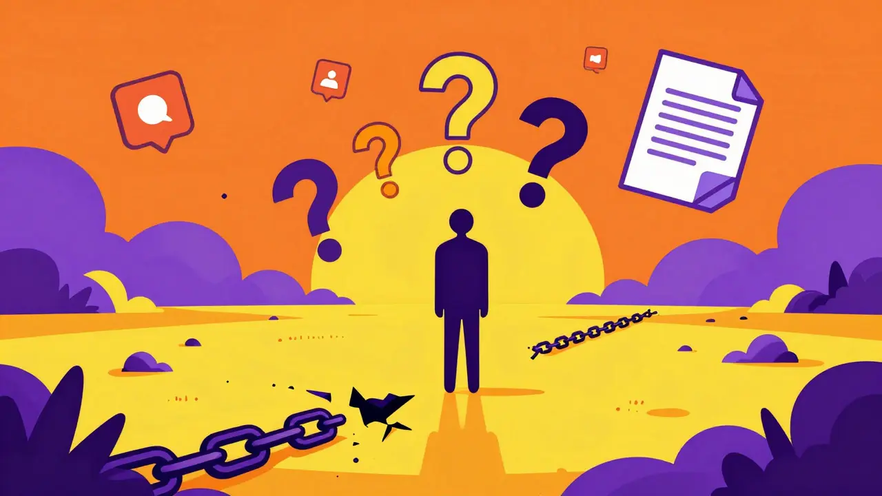 Empty digital landscape with question marks symbolizing missing crypto fundamentals.