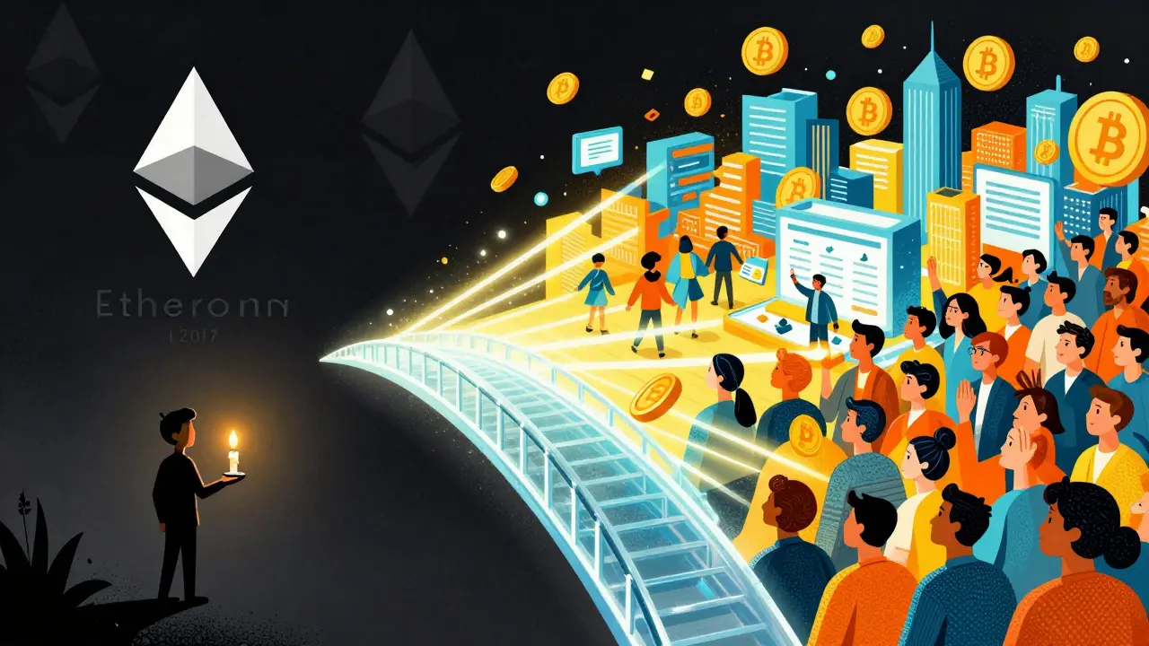 Vibrant illustration contrasting dim legacy token with bright, busy Kraken Ink Chain DeFi ecosystem.
