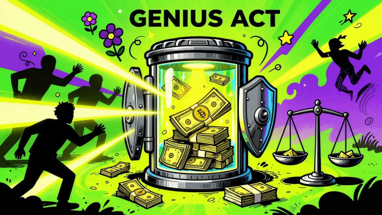 Vibrant illustration showing secure treasury reserves protecting stablecoins.