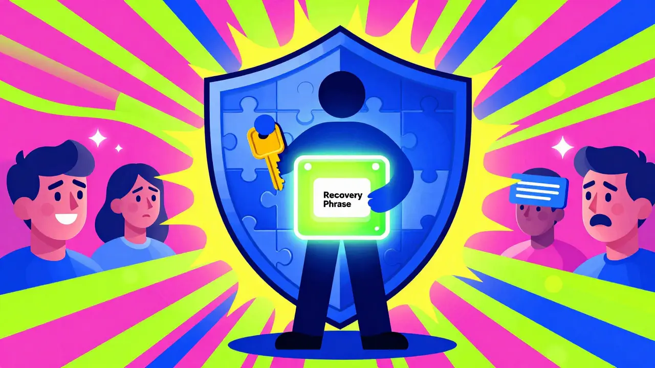 Vibrant Peter Max style image showing crypto wallet security and keys