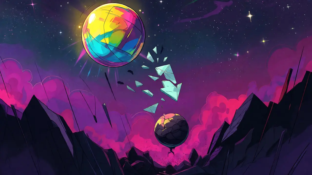 Artistic depiction of a large colorful coin falling into a dark abyss, symbolizing value loss.
