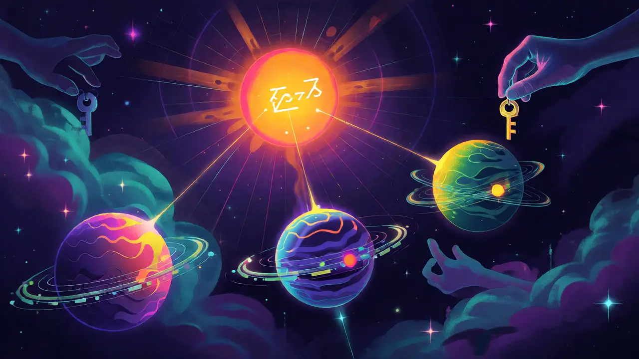 Cosmic visualization of Zcash protocol upgrades and zero-knowledge proofs.