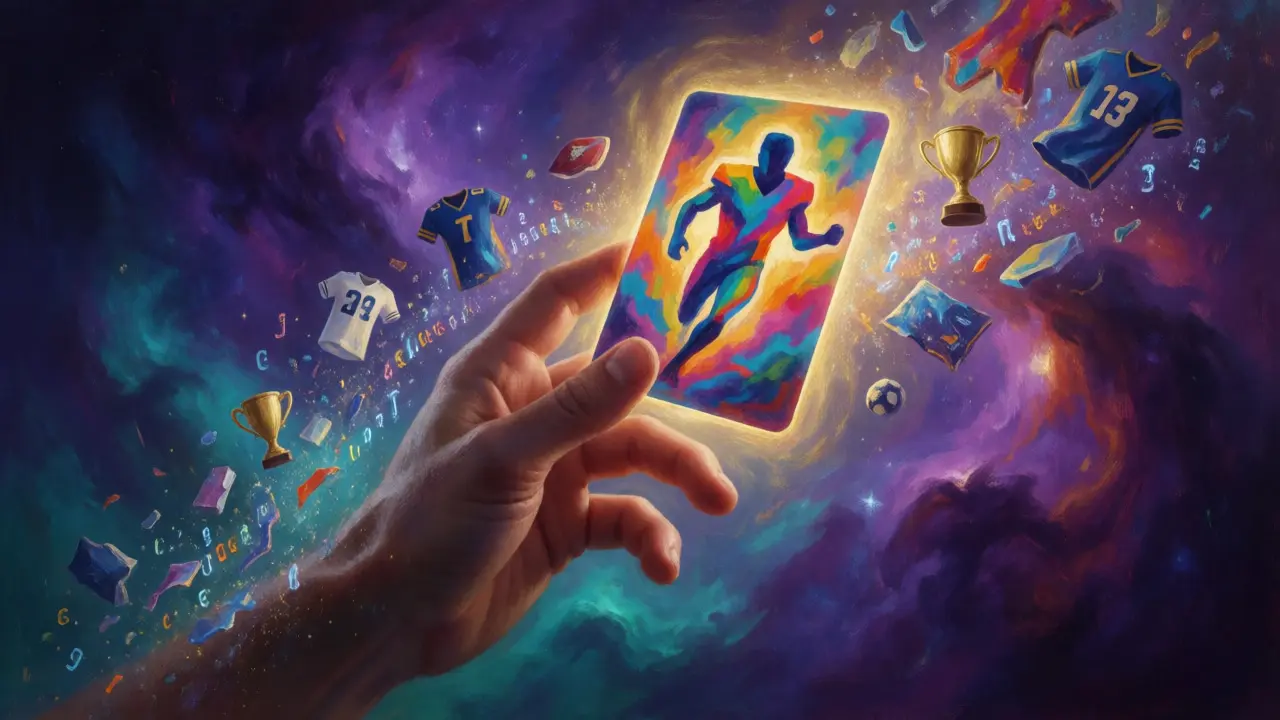 Hand reaching for a glowing football NFT card