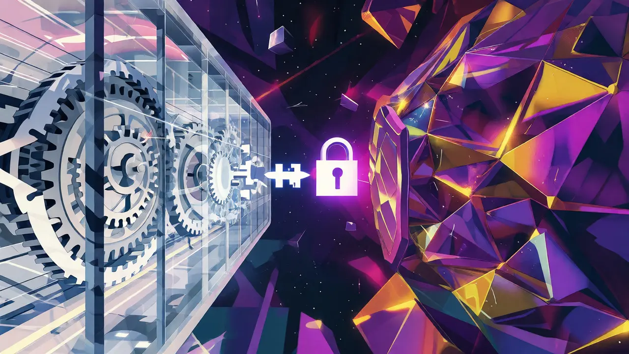 Split view comparing transparent and shielded Zcash addresses in space.