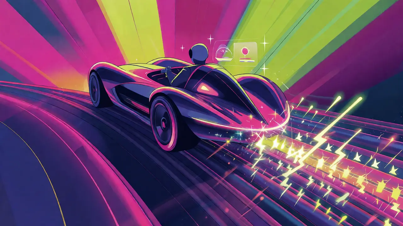 Vibrant art of a digital race car speeding on the Sonic network