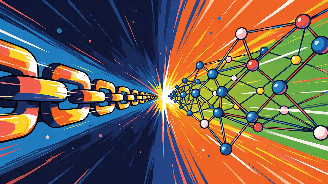 Comparison of slow linear blockchains vs fast graph-based DLT structures