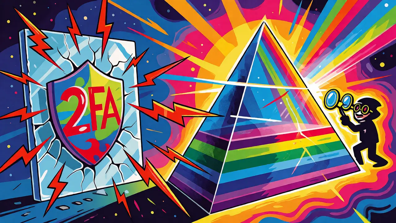 Pop art comparison showing fragile 2FA cracking while robust MFA prisms deflect attacks.