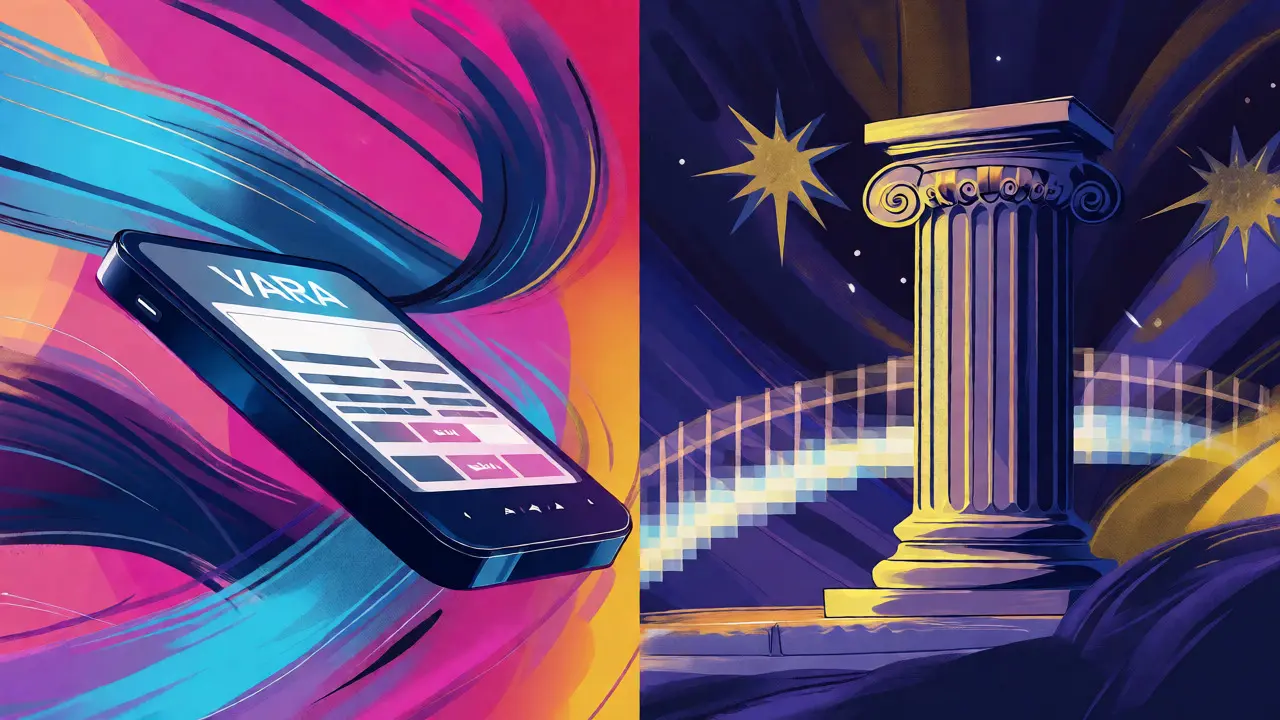 Split illustration comparing VARA and ADGM regulatory zones in vibrant colors.