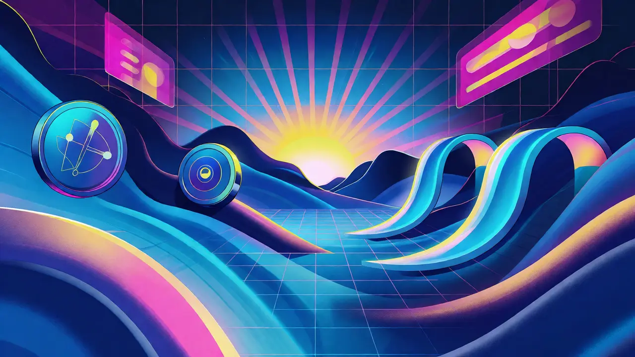 Vibrant artwork depicting stablecoins flowing through Curve Finance's efficient liquidity pools.