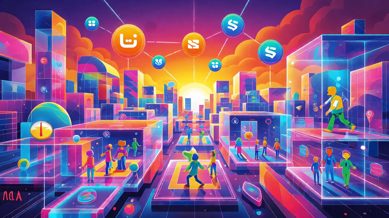 Vibrant Peter Max style futuristic cityscape representing the utility of the LEPA ecosystem.